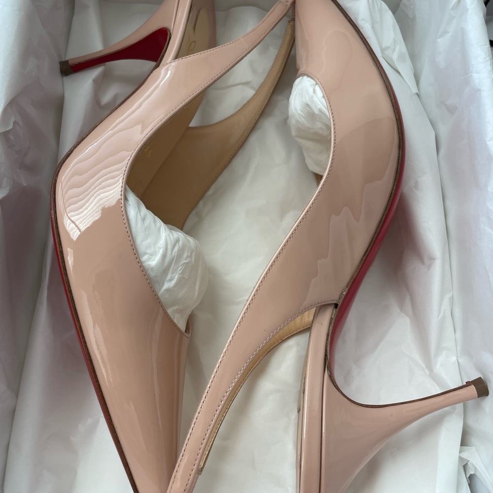 ❌SOLd❌Christian Louboutin Nude Clare Sling 80 Antoinette Patent Slingback